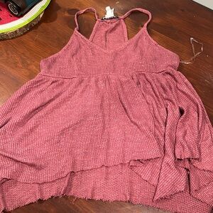 Waffle knit asymmetrical, baby doll tank - L